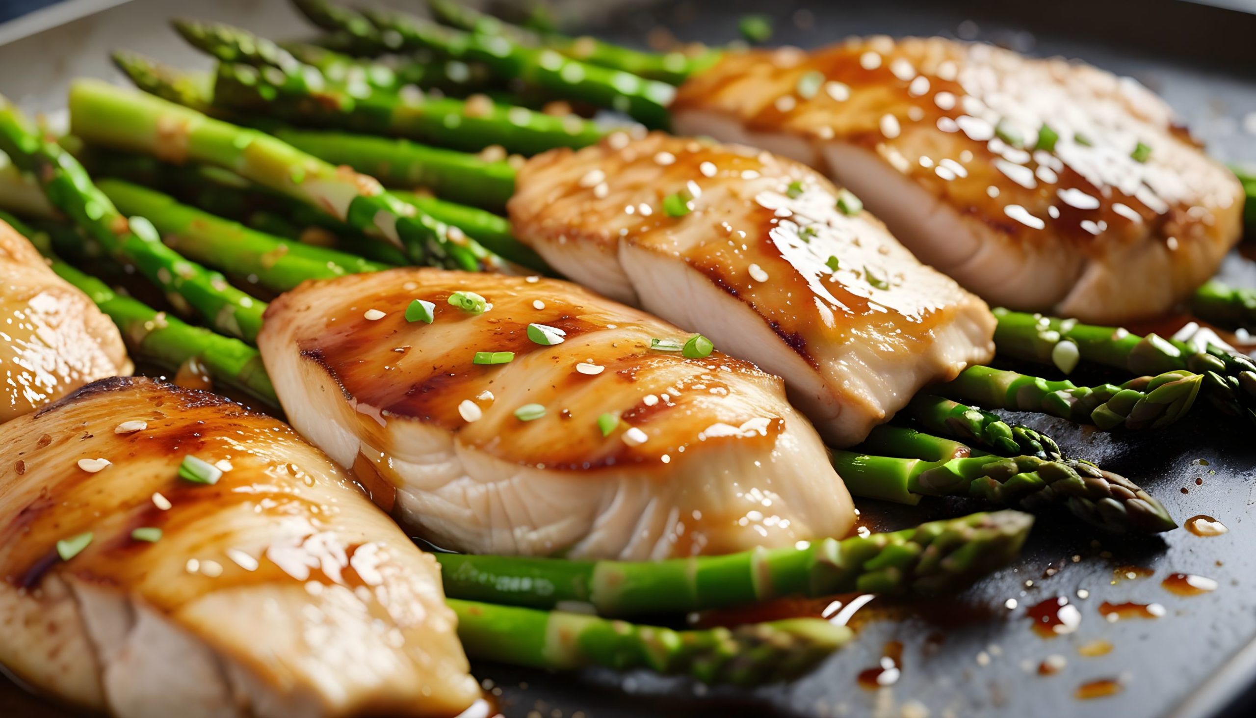 Sheet Pan Miso Honey Chicken breasts and Asparagus on one pan