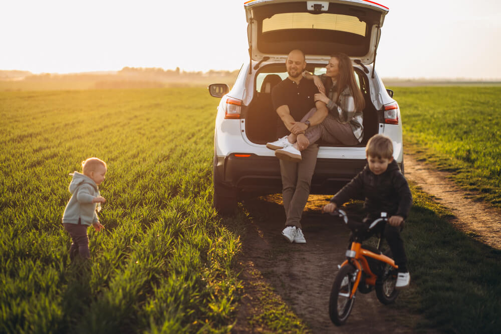 family travelling by car